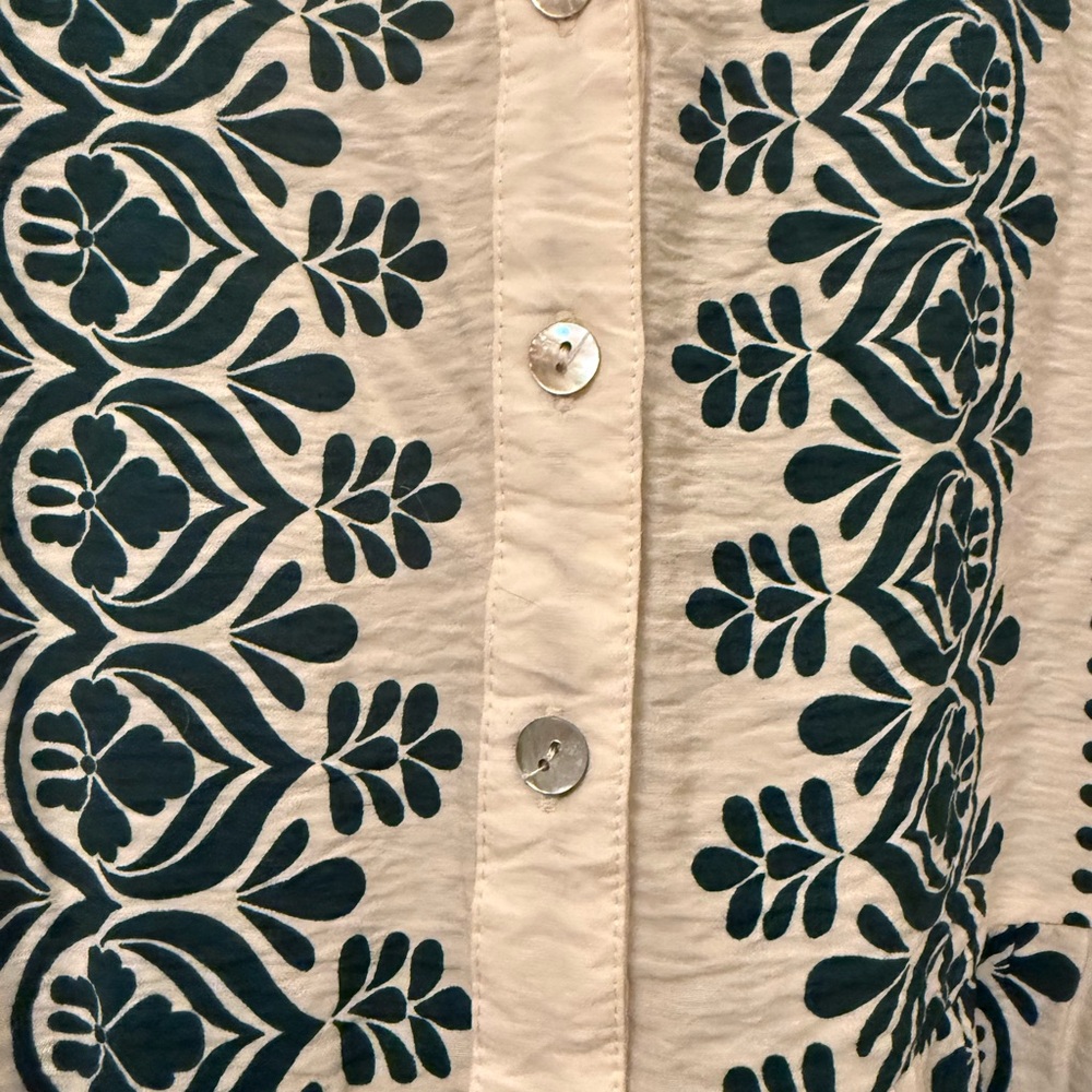 Fig and Flower Cream Dress with Green Floral Patterns Boho Size Large - Picture 5 of 7
